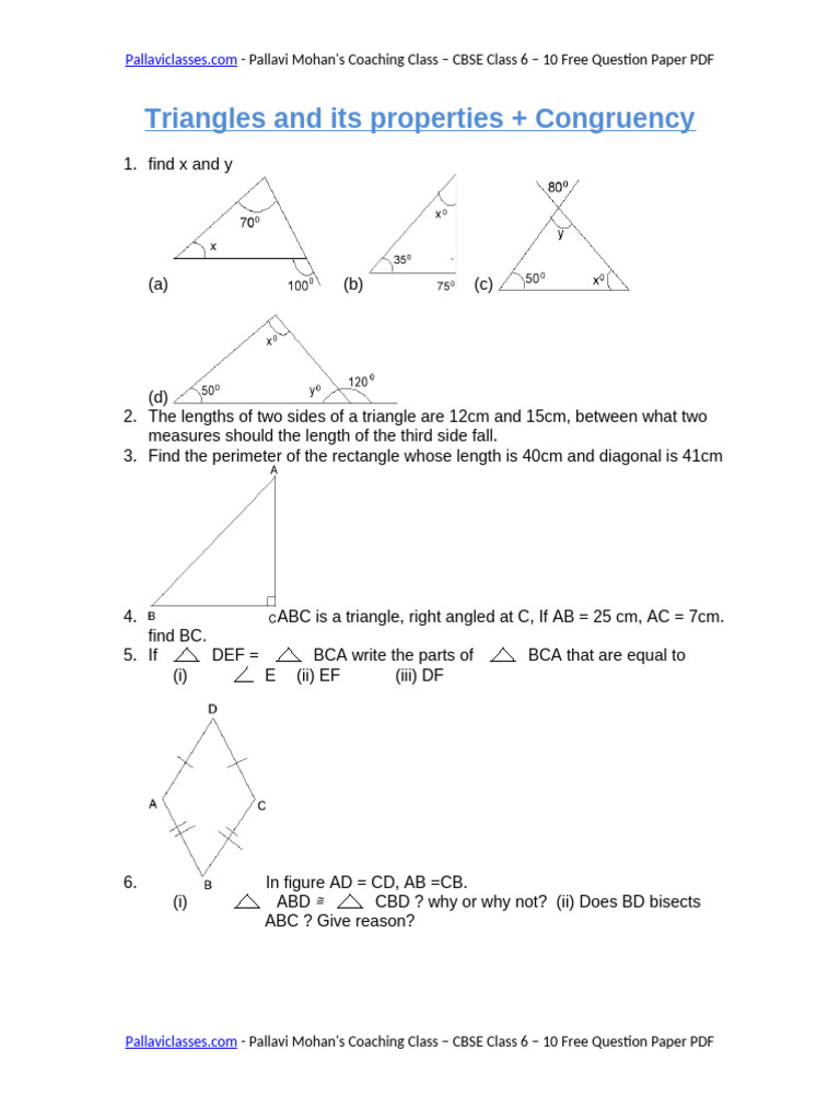 Triangles and Its Properties + Congruency | PDF