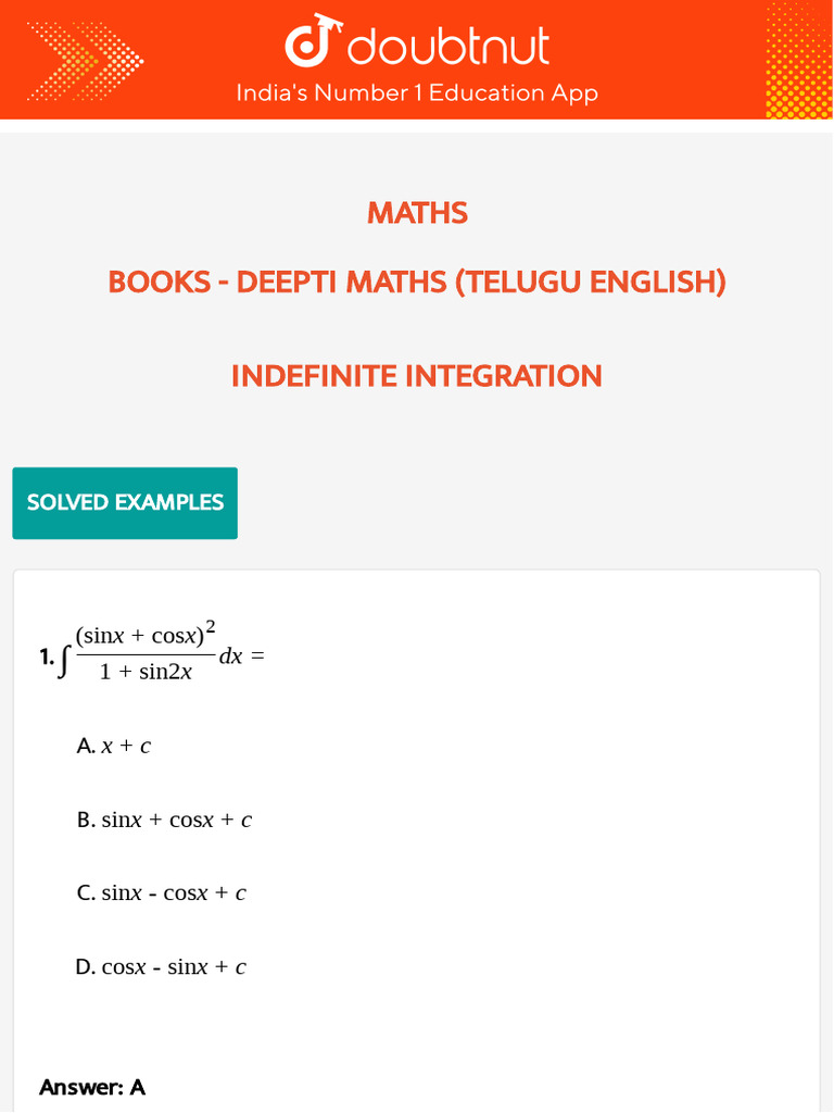 Indefinite Integration Examples and Solutions | PDF | Chess Theory ...