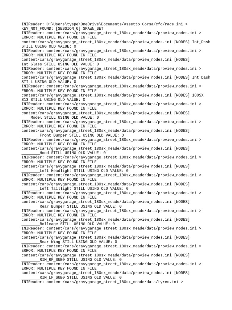 Assetto Corsa INI File Errors | PDF | Wheeled Vehicles | Motor Vehicle