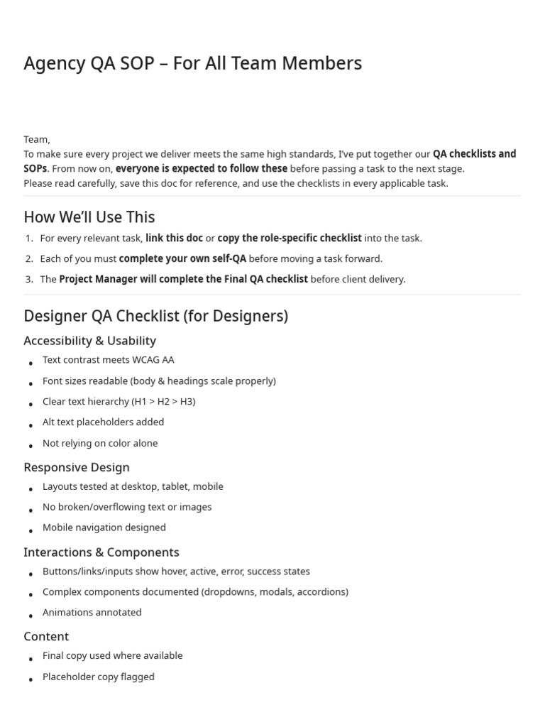 Agency QA SOP - For All Team Members-2025091017575510 | PDF | World ...