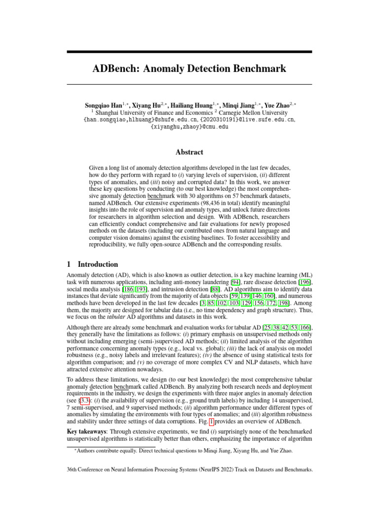 ADBench: Comprehensive Anomaly Detection Benchmark | PDF | Machine ...