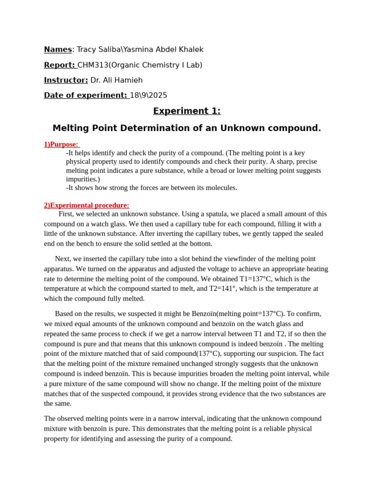 Org. Lab. Report (Submit This Finish) | PDF | Melting Point | Chemical ...