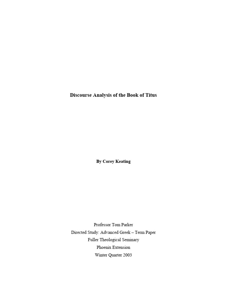 Discourse Analysis of Titus Epistle | PDF | Syntax | New Testament