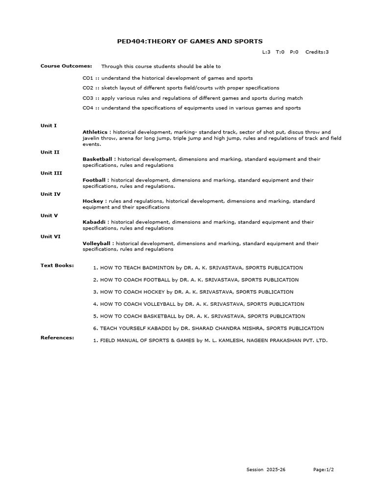 Theory of Games and Sports Course Guide | PDF | Track And Field | Sport ...