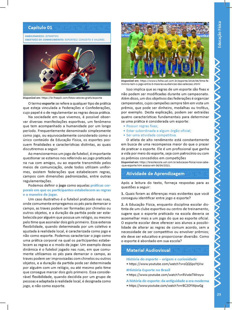 Diferenças entre Jogo e Esporte na Educação Física | PDF | Esportes ...