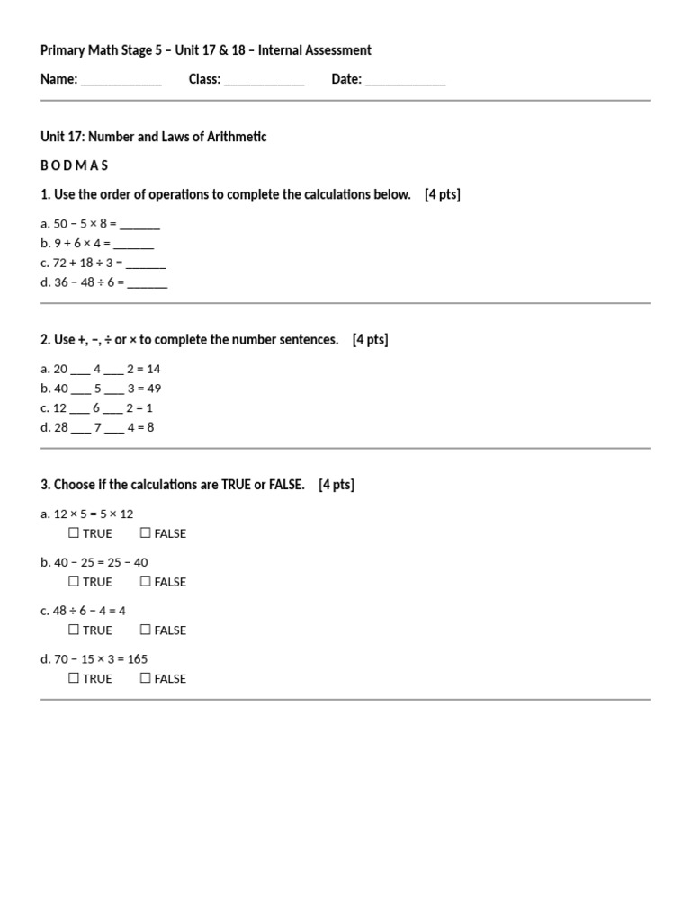 Primary Math Stage 5 Revision Test | PDF