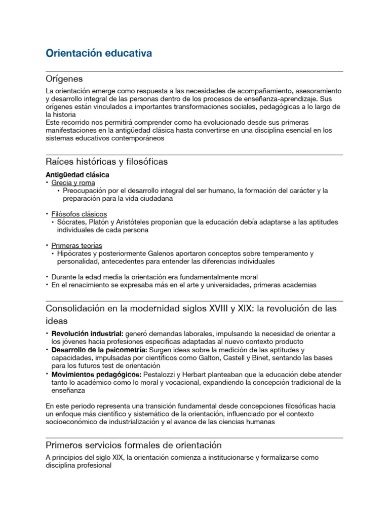 Historia y principios de la orientación educativa | PDF | Science ...