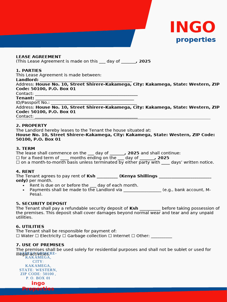Kakamega Lease Agreement Template | PDF | Lease | Leasehold Estate