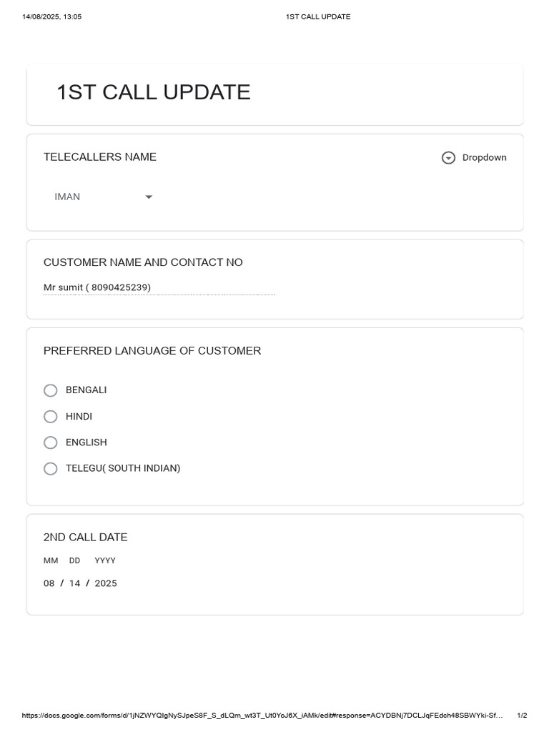 1st Call Update Form Iman - Google Forms | PDF