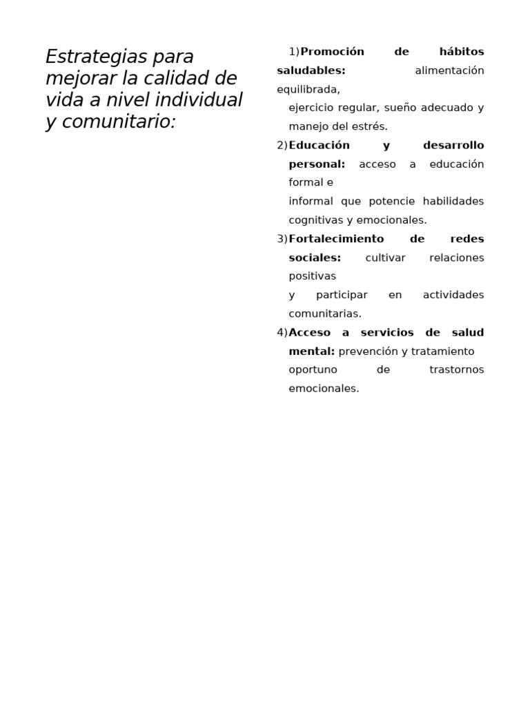 Estrategias para Mejorar La Calidad de Vida | PDF