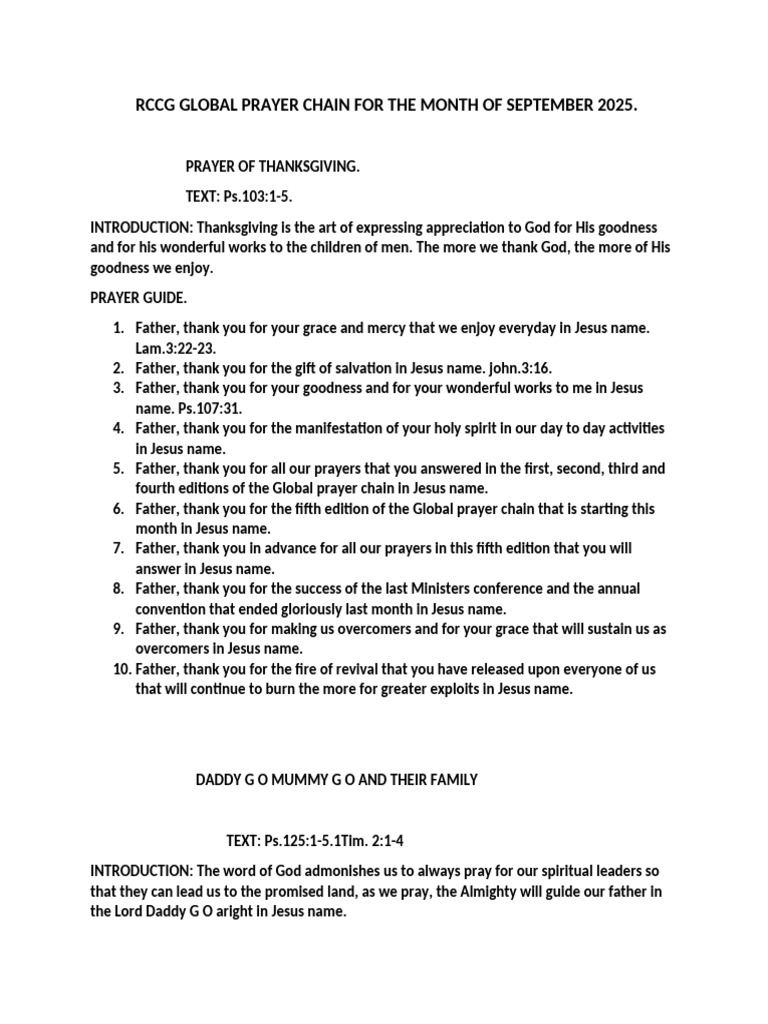 RCCG Global Prayer Chain: September 2025 | PDF | Acts Of The Apostles ...