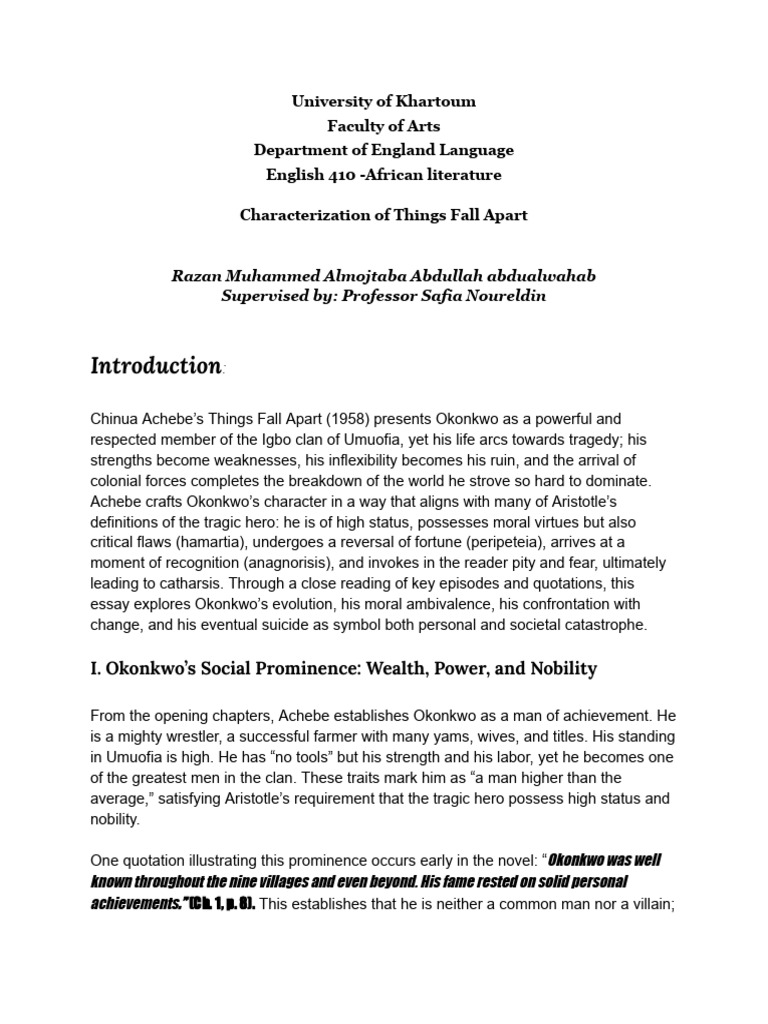 Character Analysis of Okonkwo in Things Fall Apart | PDF