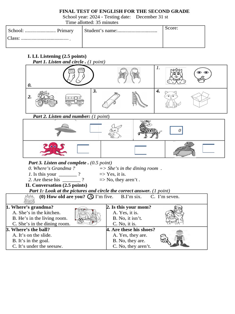 Second Grade English Final Test 2024 | PDF | Chess Theory | Chess
