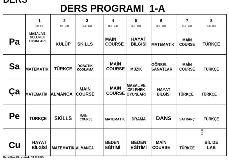 1-A Ders Programi - Kopya | PDF