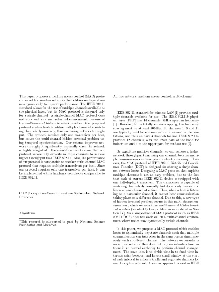 Multi-Channel MAC for Ad Hoc Networks | PDF | Computer Science ...