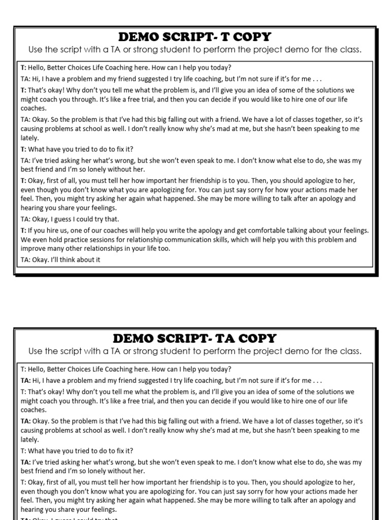 Life Coaching Demo Script for Conflict Resolution | PDF