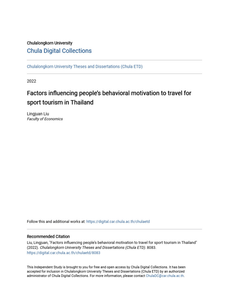 Factors Influencing People - S Behavioral Motivation To Travel For ...