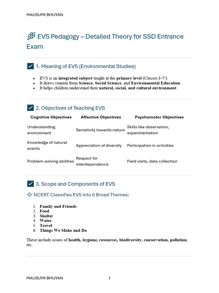 EVS Pedagogy Theory+ 100 MCQ | PDF | Learning | Educational Assessment