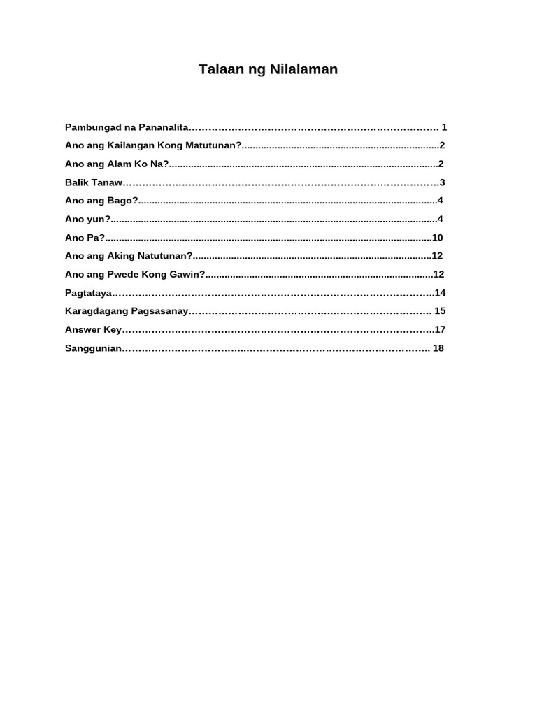 Talaan NG Nilalaman | PDF