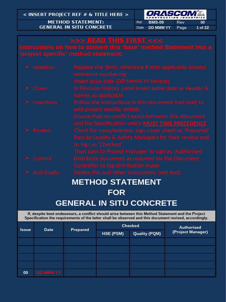 Method Statement for In Situ Concrete | PDF | Concrete | In Situ