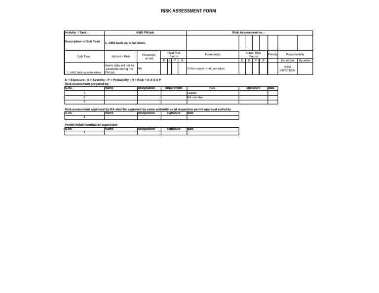 AMS PM Job Risk Assessment Form | PDF