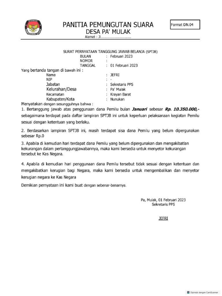 Contoh SPJ Februari 2023 | PDF