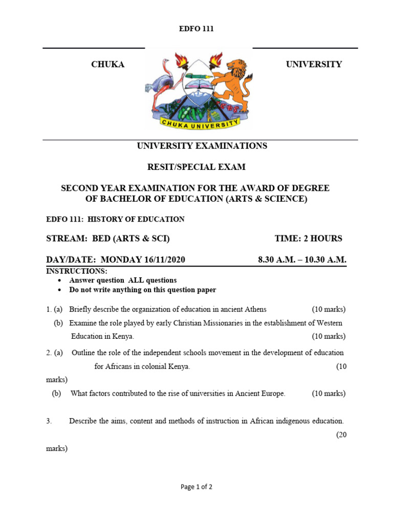EDFO 111 History of Education Exam Guide | PDF