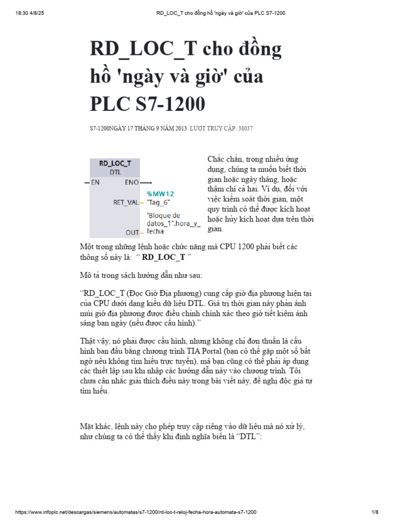 RD - LOC - T Cho Đ NG H 'Ngày Và Gi ' C A PLC S7-1200 | PDF
