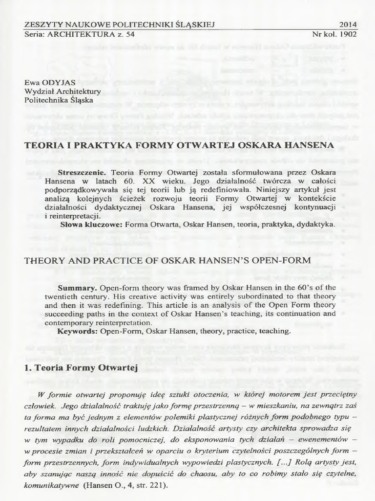 Teoria I Praktyka Formy Otwartej Oskara Hansena | PDF