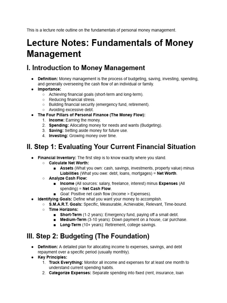 Personal Money Management Basics | PDF | Debt | Expense