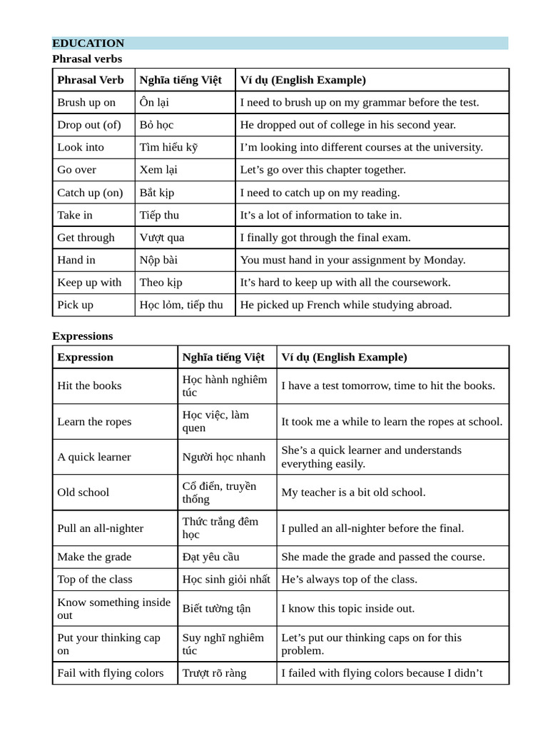 Essential Phrasal Verbs for Education | PDF | Linguistics
