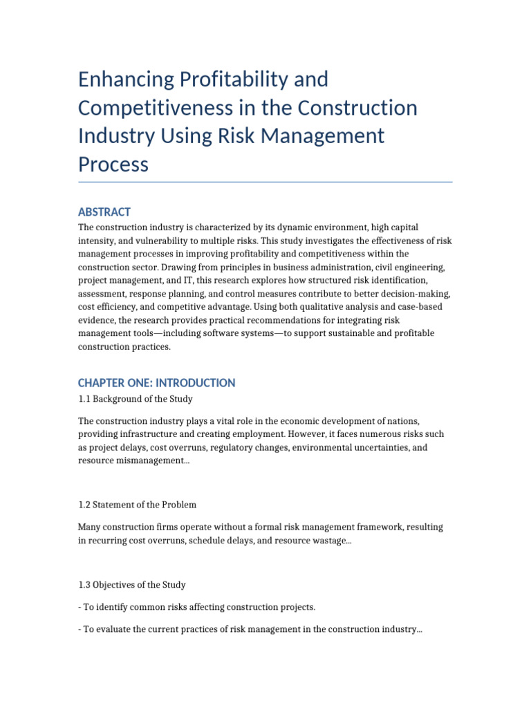 Risk Management in Construction Profitability | PDF | Risk | Risk ...