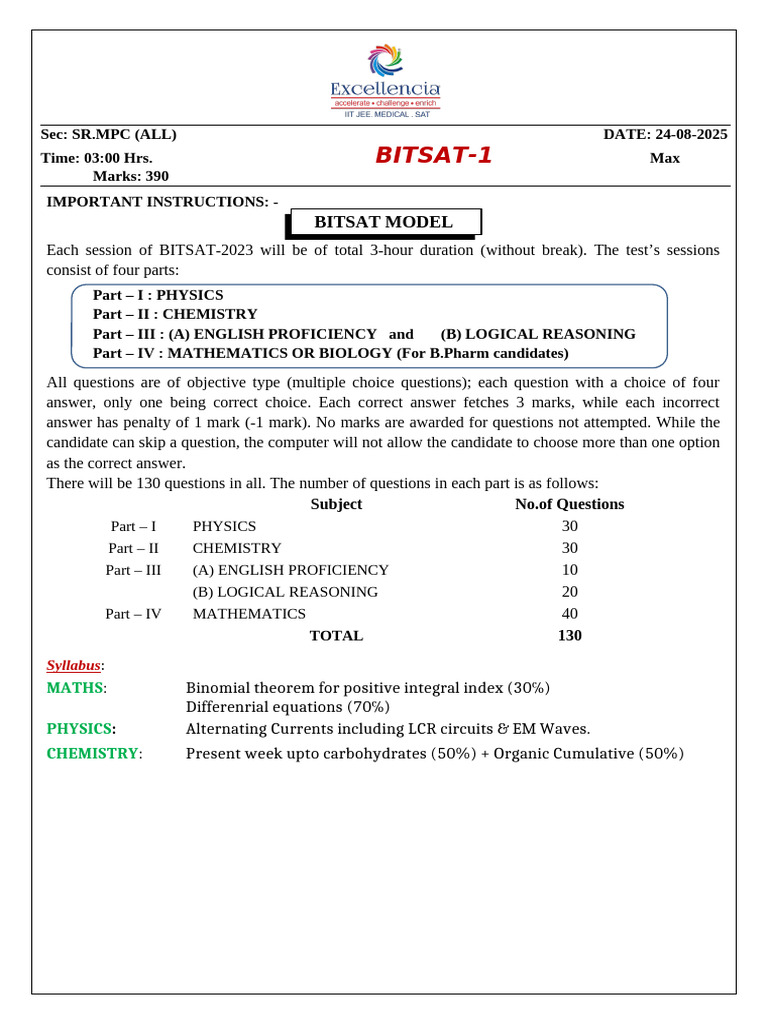 BITSAT 2023 Exam Structure and Syllabus | PDF | Inductance | Electrical ...