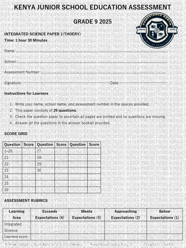 Grade 9 Integrated Science Assessment 2025 | PDF | Waste Management | Water
