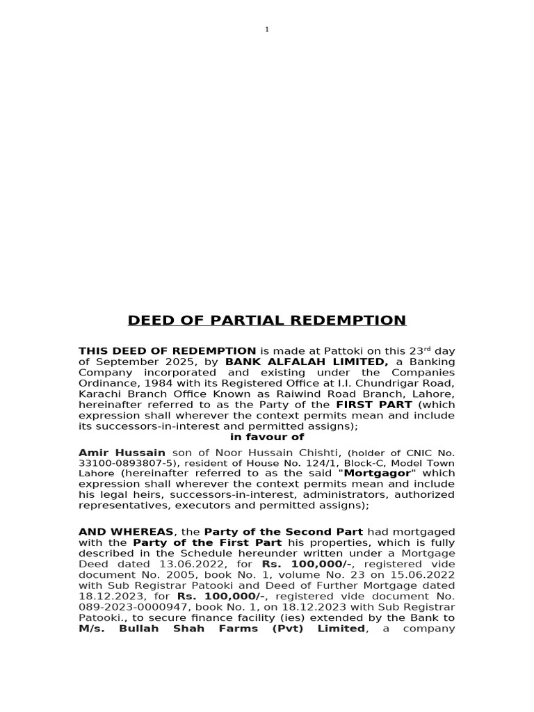 Partial Redemption Deed Overview | PDF | Mortgage Law | Loans