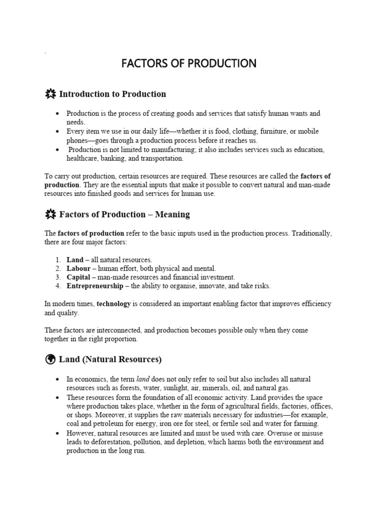 Understanding Factors of Production | PDF | Entrepreneurship | Capital ...