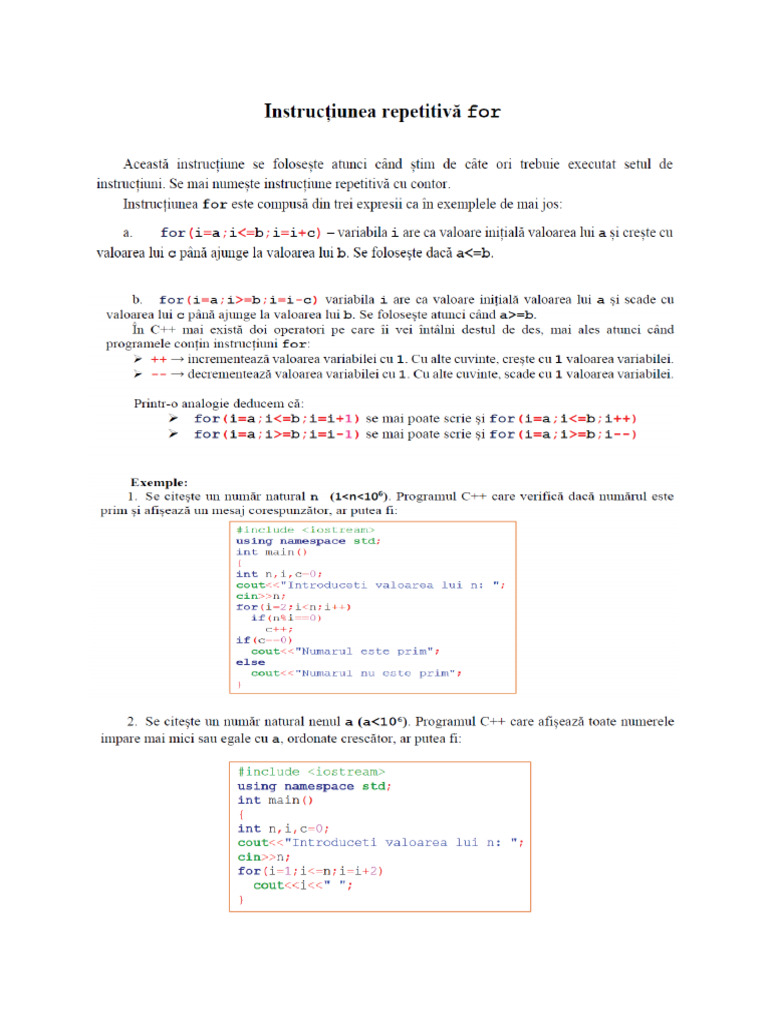 Instructiunea Repetitiva For | PDF