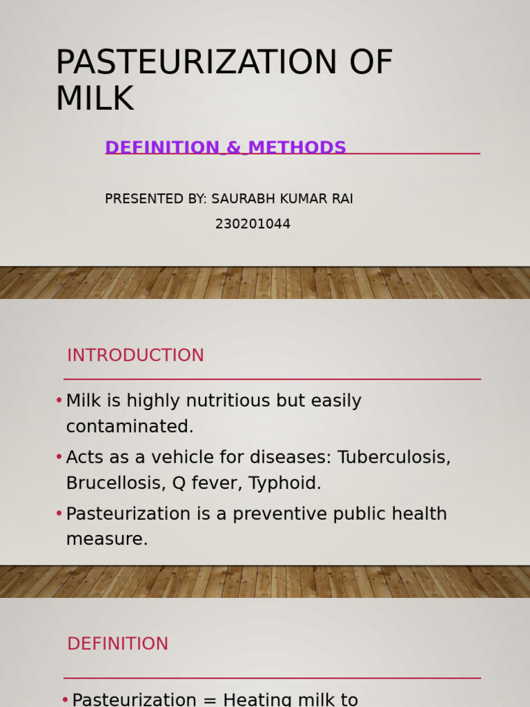 Pasteurization of Milk Seminar | PDF | Milk | Food Science