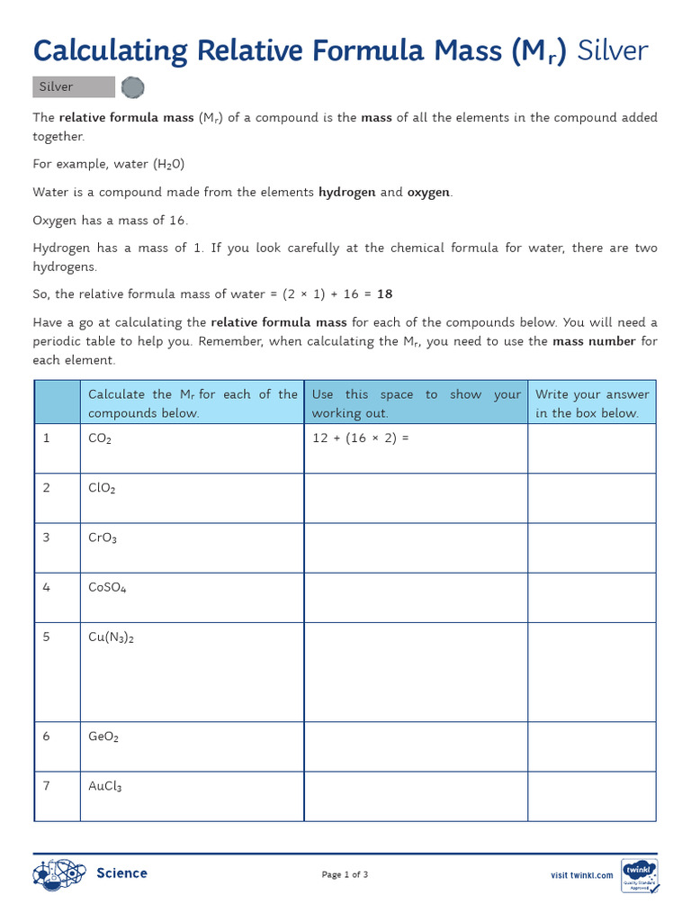 Calculate Relative Formula Mass of Compounds | PDF | Sets Of Chemical ...