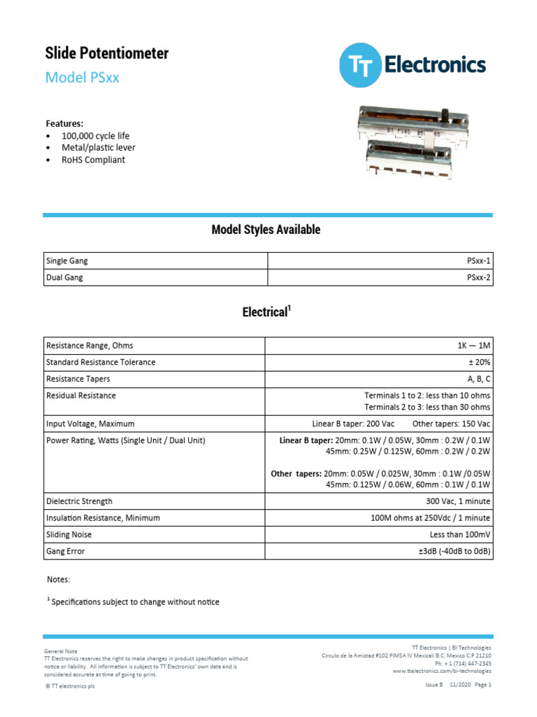 PSxx Slide Potentiometer Manual | PDF | Electricity | Electrical ...