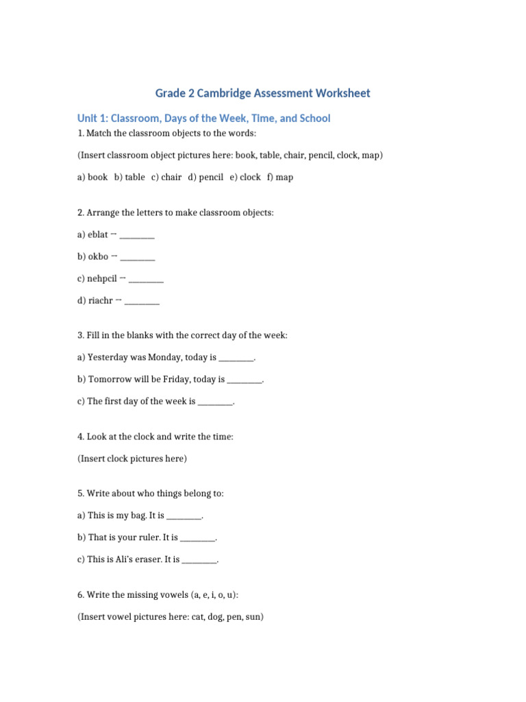 Grade2 Cambridge Worksheet Placeholders | PDF