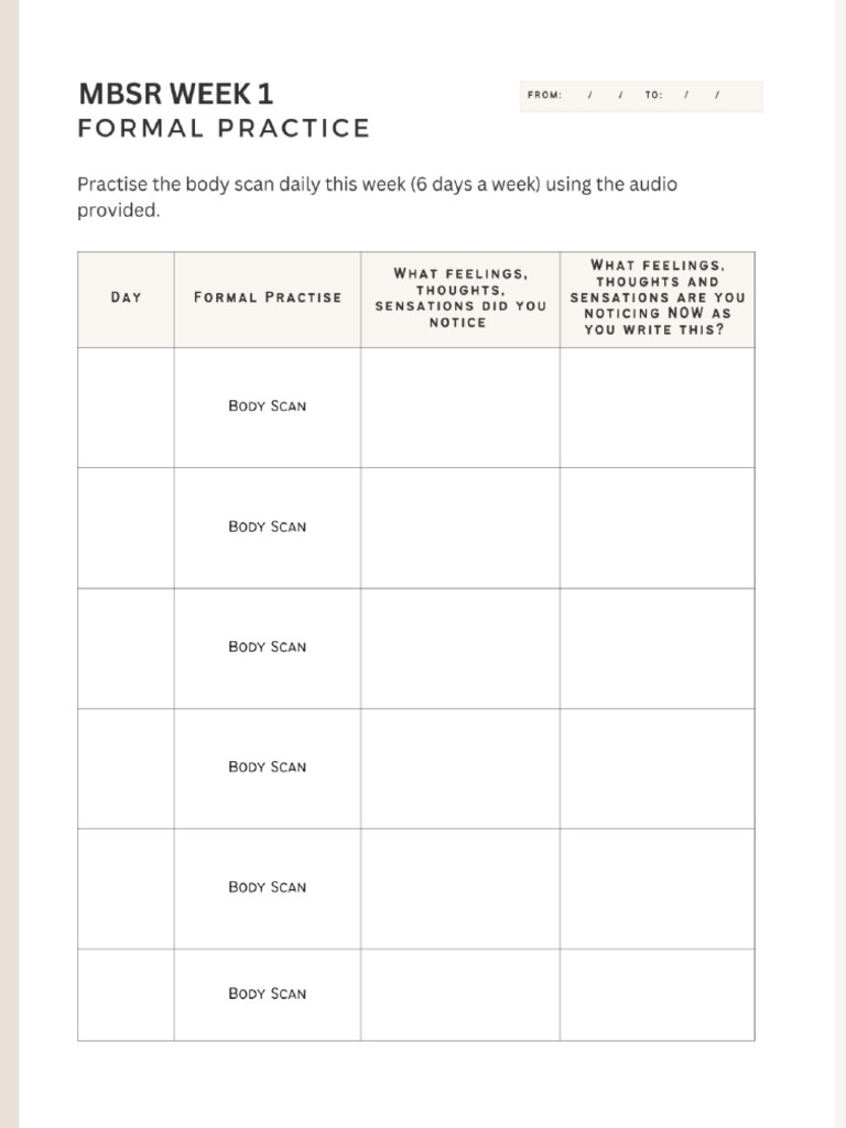 MBSR Worksheet Week 1 | PDF