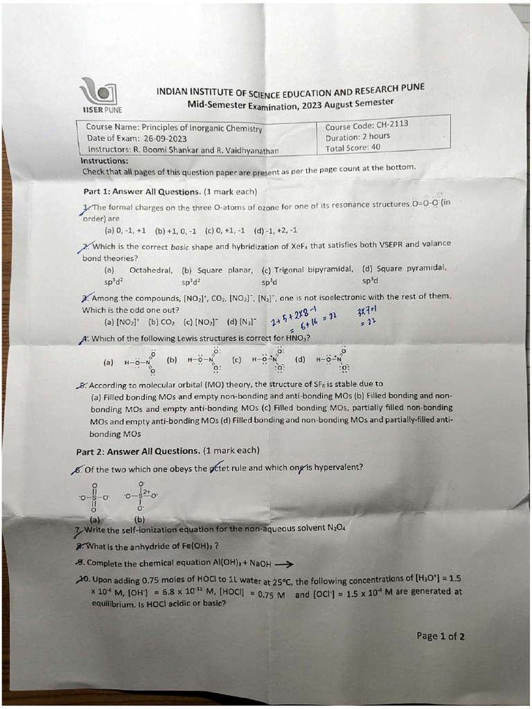 Inorganic Midsem 2023 Boomi Vaidya Compressed | PDF