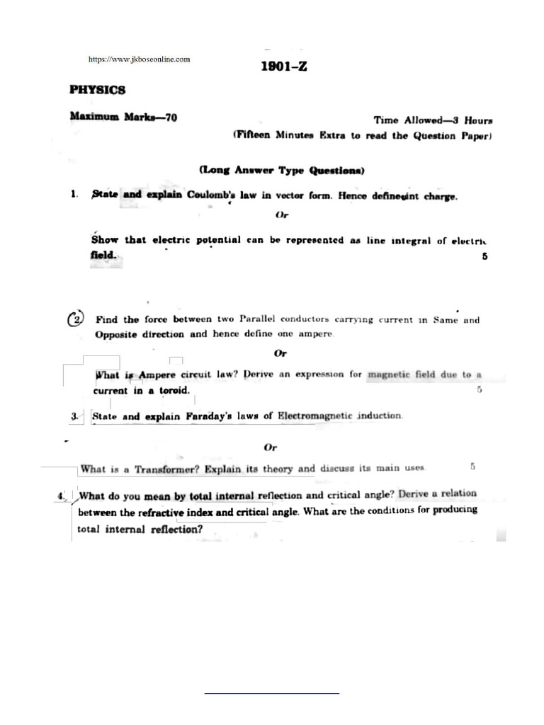 JK Bose Class 12 Physics 1901 Z 2021 | PDF
