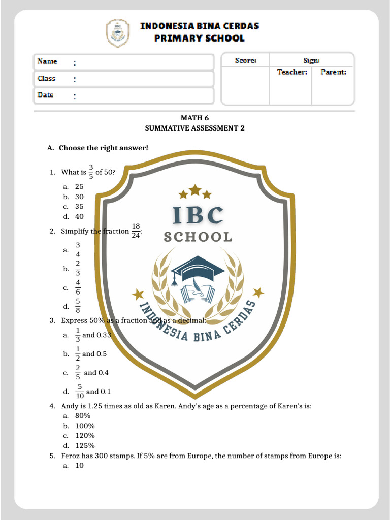 Math 6 Summative Assessment Questions | PDF