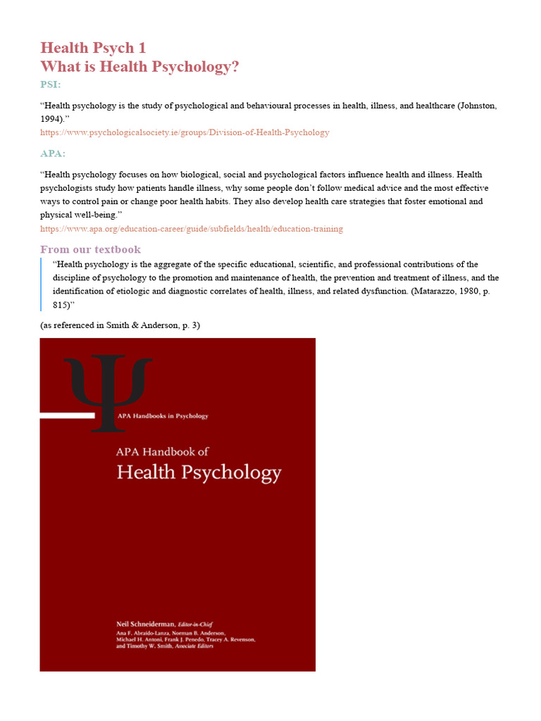 Overview of Health Psychology Principles | PDF | Health Psychology ...