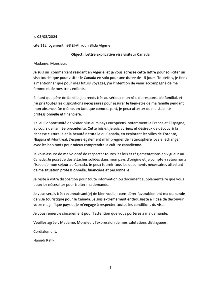 Demande de visa visiteur pour le Canada | PDF