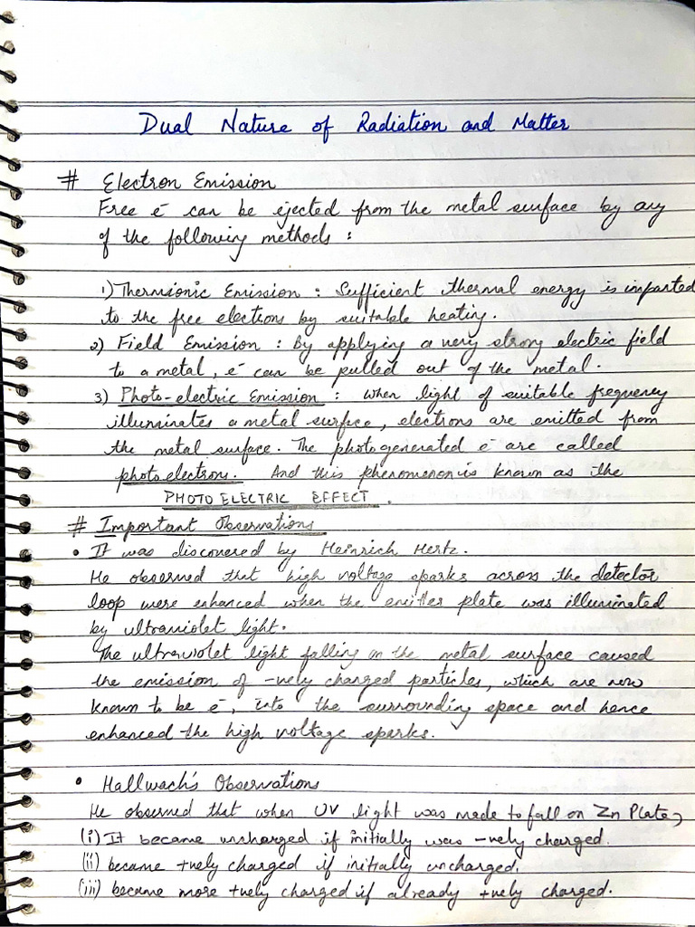 CH 11 Dual Nature of Matter and Radiation - Notes | PDF