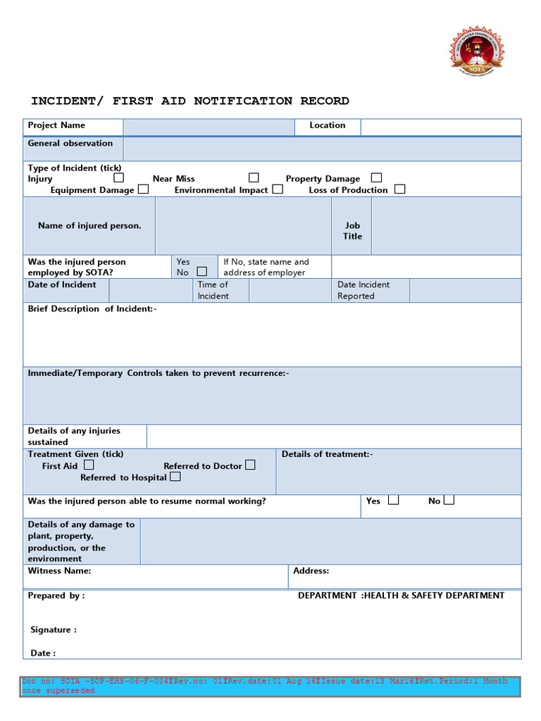 Incident Notification Record Template | PDF