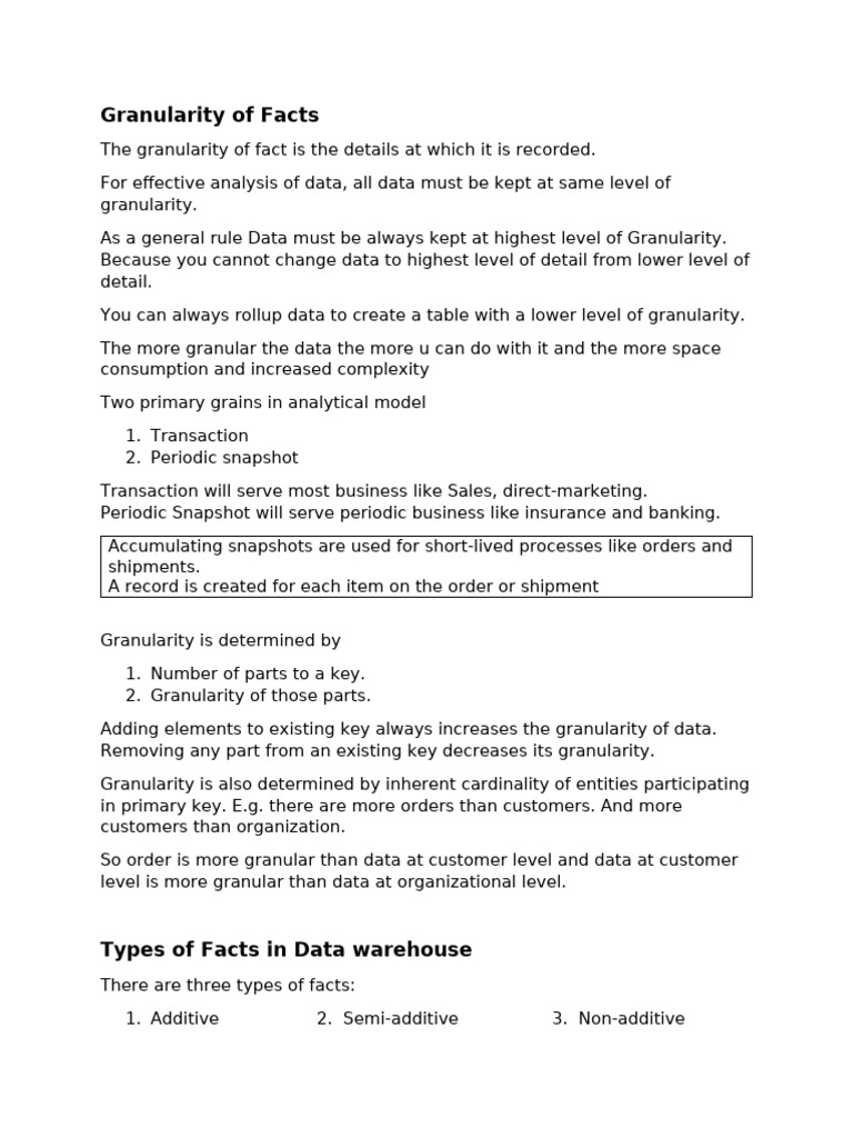 Understanding Data Granularity and Facts | PDF | Data Warehouse